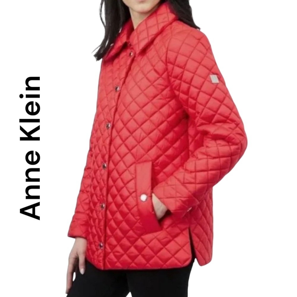Anne Klein  | Women's Quilted Jacket Coat | Red | Medium